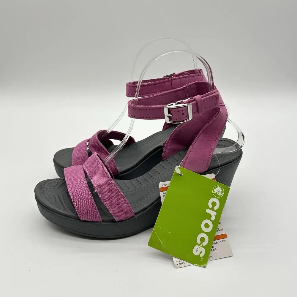 Crocs Leigh Wedge Womens 8 Sandal Wild Orchid Purple Gray Comfort Heels